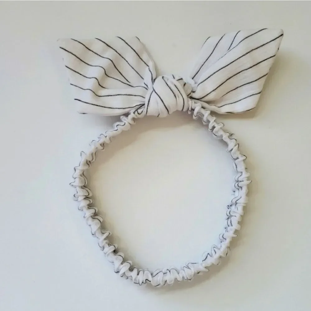 Handmade bunny bow headband white black stripe easter Headband Spring